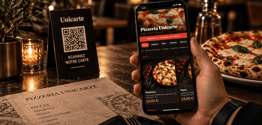 Carte digitale Unicarte sur un téléphone, en salle